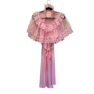 Vintage‎ Pink Lace Dress 70s House of Nu-Mode 5/6 Slip Gown Coquette Easter